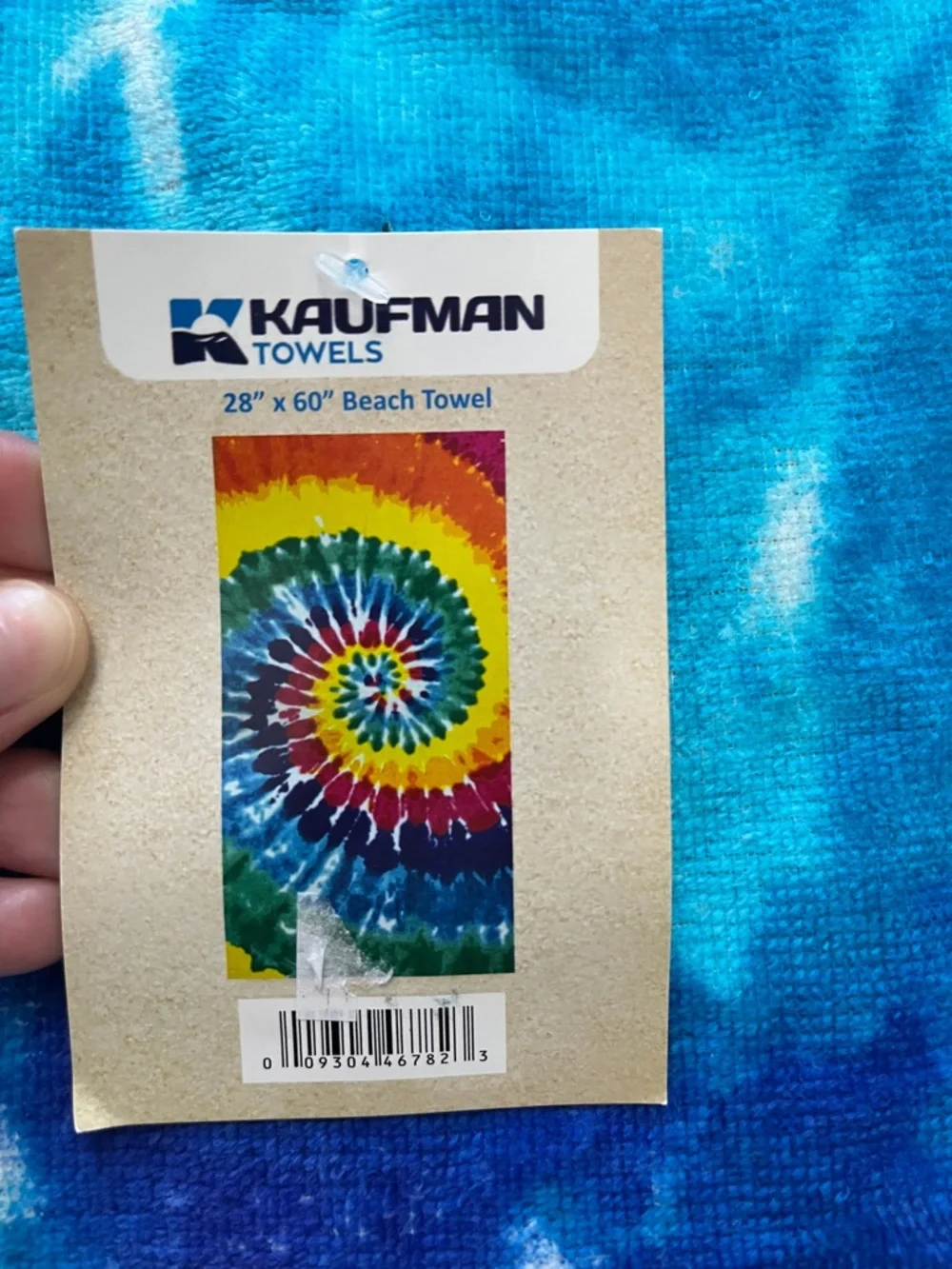 Kaufman Towels Rainbow Tie Dye Spiral Beach Towel NWT 28x60 Colorful